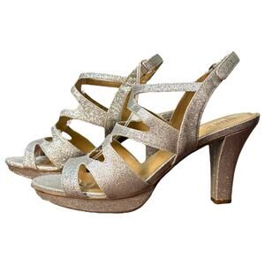Naturalizer Dianna Silver Glitter Strappy Slingback Platform Block Party Heels